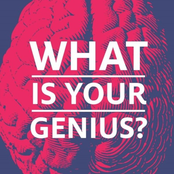 A brain with the words 'What is your genius?'