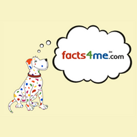A Dalmatian dog sitting in front of a thought bubble with the name Facts4mecom on it