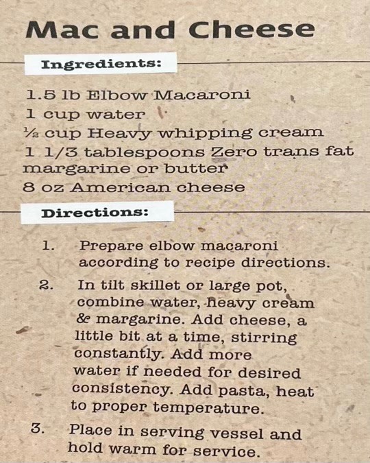 A recipe for mac and cheese ingredients on a piece of paper