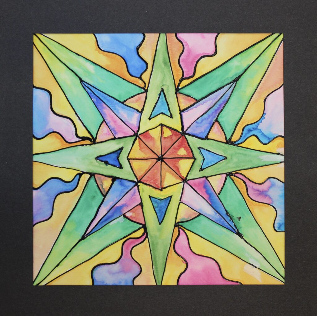 A painting of a star with many colors