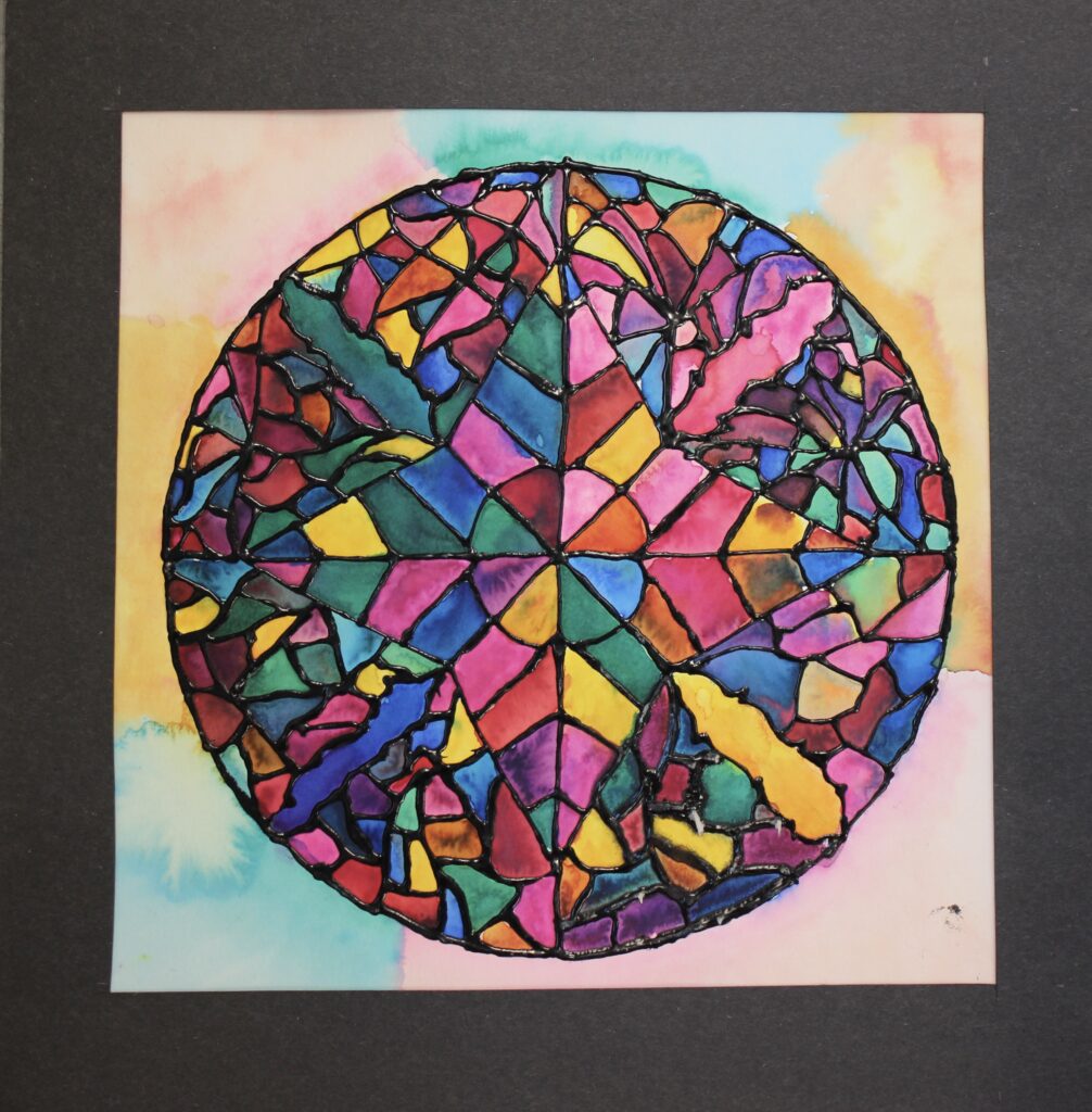 A painting of a circle made out of stained glass